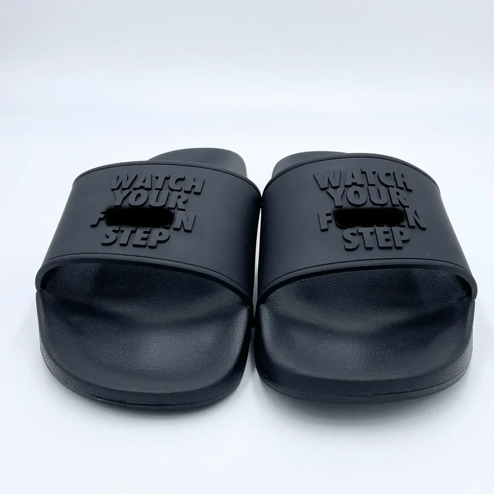 Linda Finegold Alf - Watch Your F’n Step Mens Black Slip On Slides Sandal Sz 8 - Picture 3 of 11